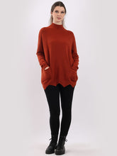 Load image into Gallery viewer, Plain Funnel Neck Cut Hem Knitted Baggy Top
