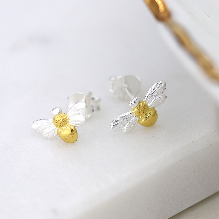 Sterling silver and gold bee earrings