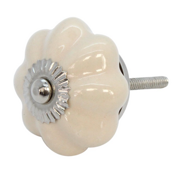 Door Knob Ceramic Ecru Flower