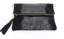 Load image into Gallery viewer, Leather Suede Croc Clutch
