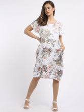 Load image into Gallery viewer, Italian Linen Floral Print Side Ribbed Dress

