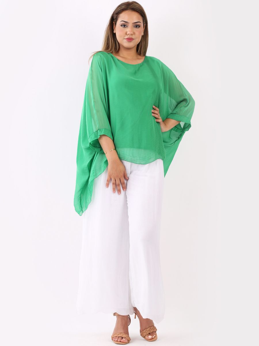 Italian Plain Batwing Silk Tunic Top