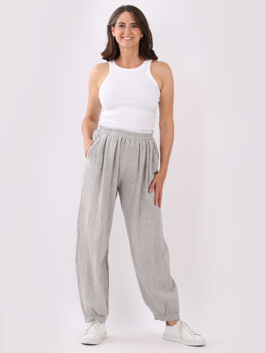 Italian Plain Stone Wash Relaxed Fit Cotton Slouchy Trouser