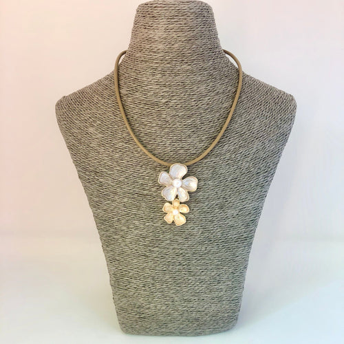 Necklace with Double Daisy Charm Gold and Silver - Little Gems Interiors