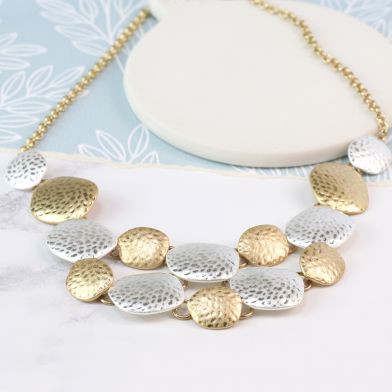 Silver and gold plated hammered pebbles necklace - Little Gems Interiors