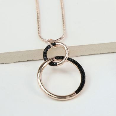 Black Crystal And Rose Gold Twin Circle Necklace - Little Gems Interiors