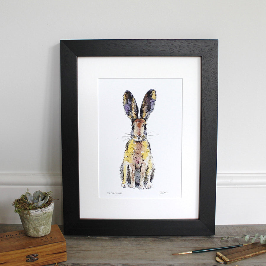 Coloured Hare 12×16″ Mounted fine art print - Little Gems Interiors