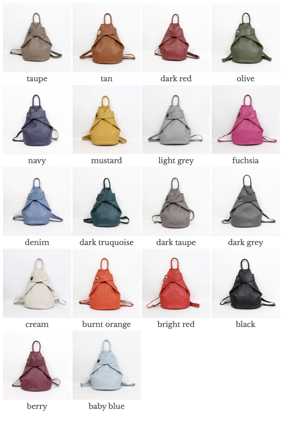 Italian Leather Back Pack - various colours - Little Gems Interiors
