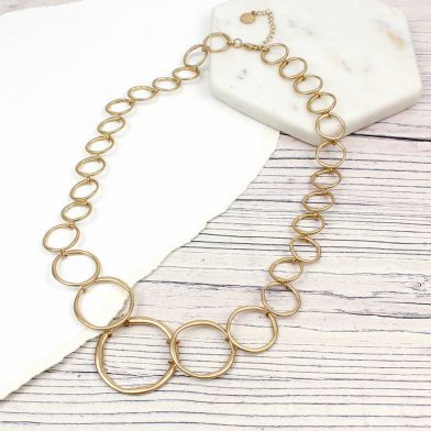 Worn Gold Linked Hoops Necklace - Little Gems Interiors